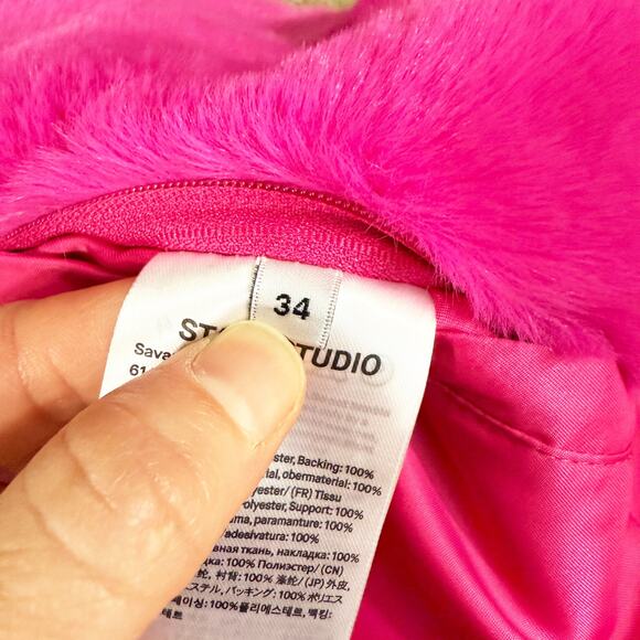 Stand Studio Pink Faux Fur Savannah Jacket Women's Size 34/XS 100% Polyester - Picture 7 of 10